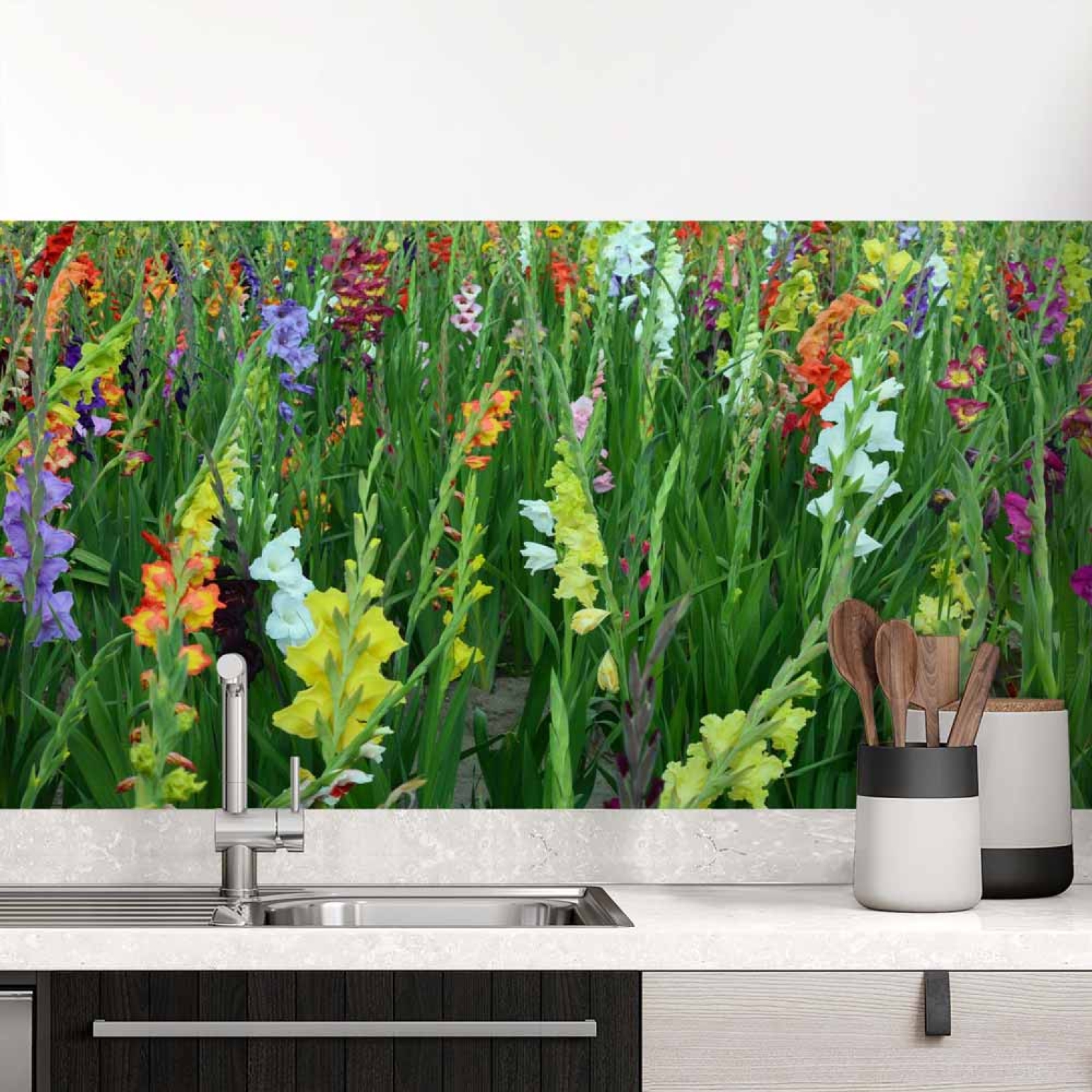 Küchenrückwand Folie bunte Blumen & Wiese