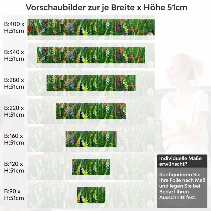 Küchenrückwand Folie bunte Blumen & Wiese Höhe 51cm