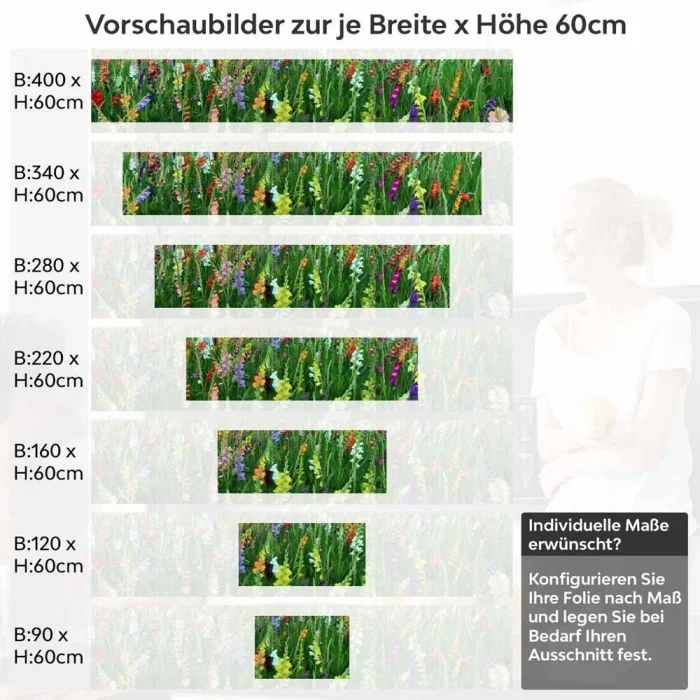 Küchenrückwand Folie bunte Blumen & Wiese Höhe 60cm