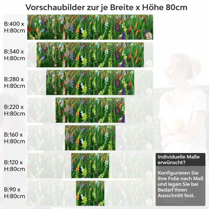 Küchenrückwand Folie bunte Blumen & Wiese Höhe 80cm