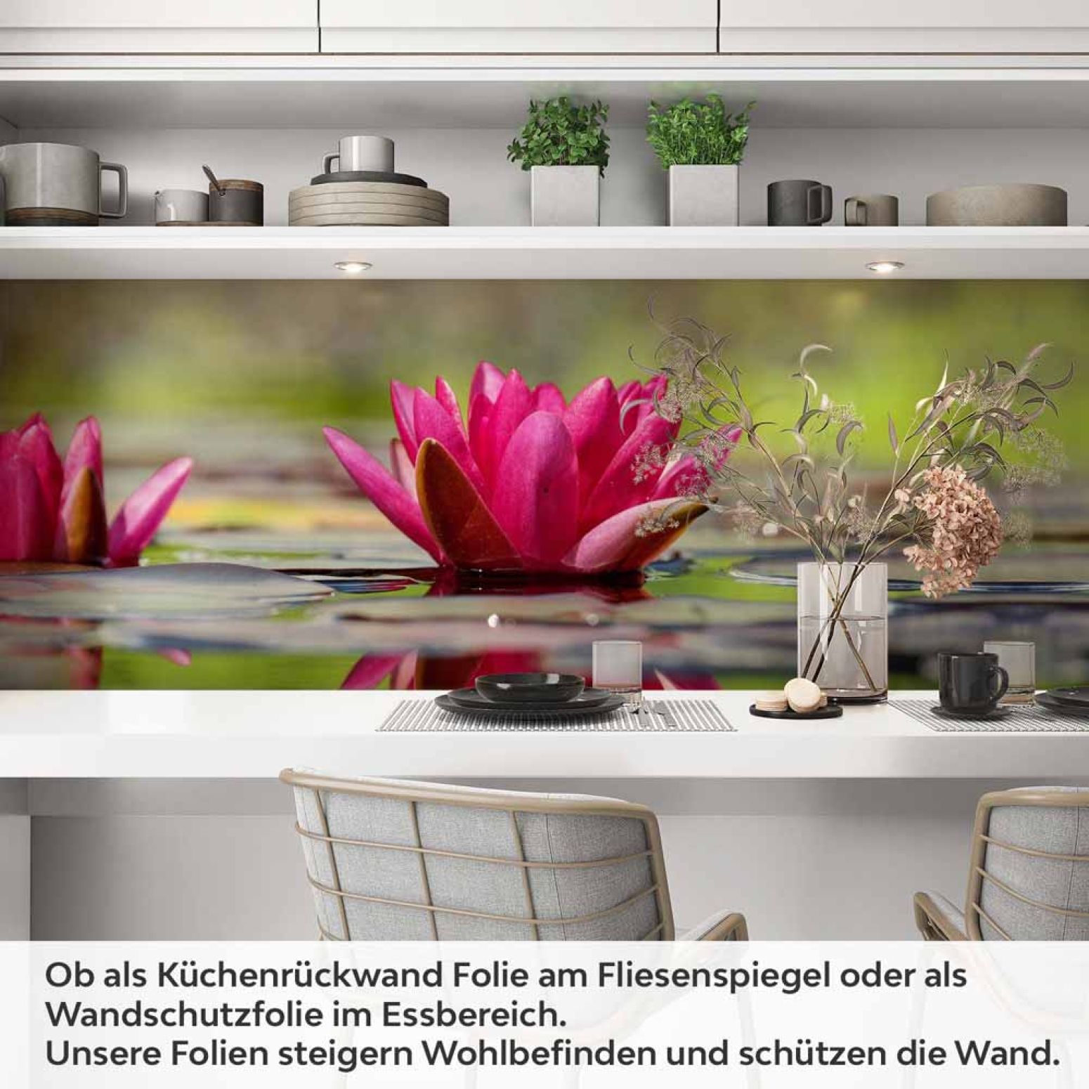 Küchenrückwand Folie rote Seerosen Artikelbild 1