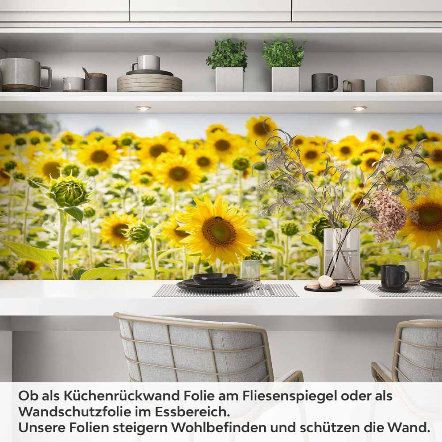 Küchenrückwand Folie blühendes Sonnenblumenfeld Artikelbild 1