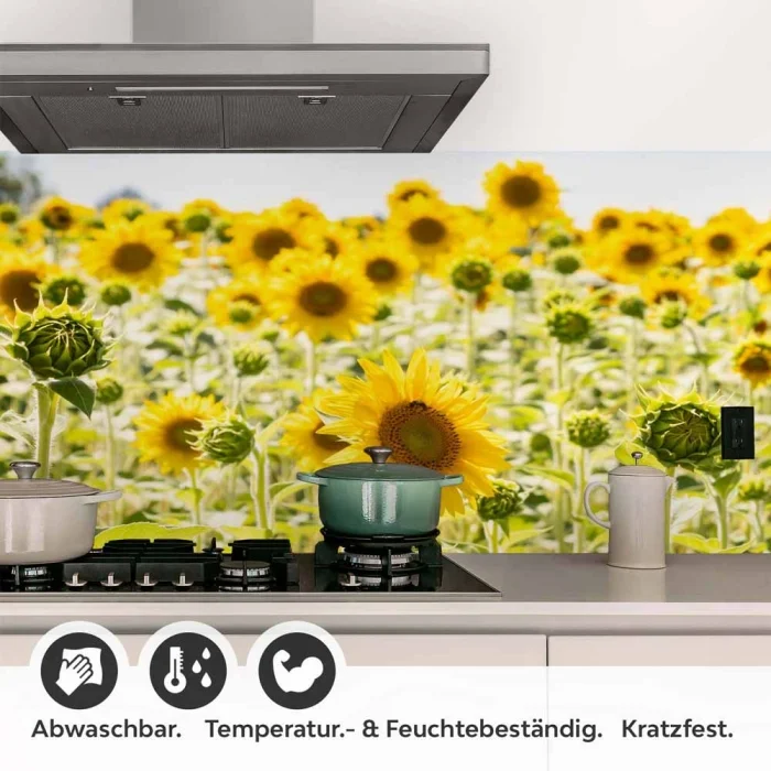 Küchenrückwand Folie blühendes Sonnenblumenfeld Detailbild 1