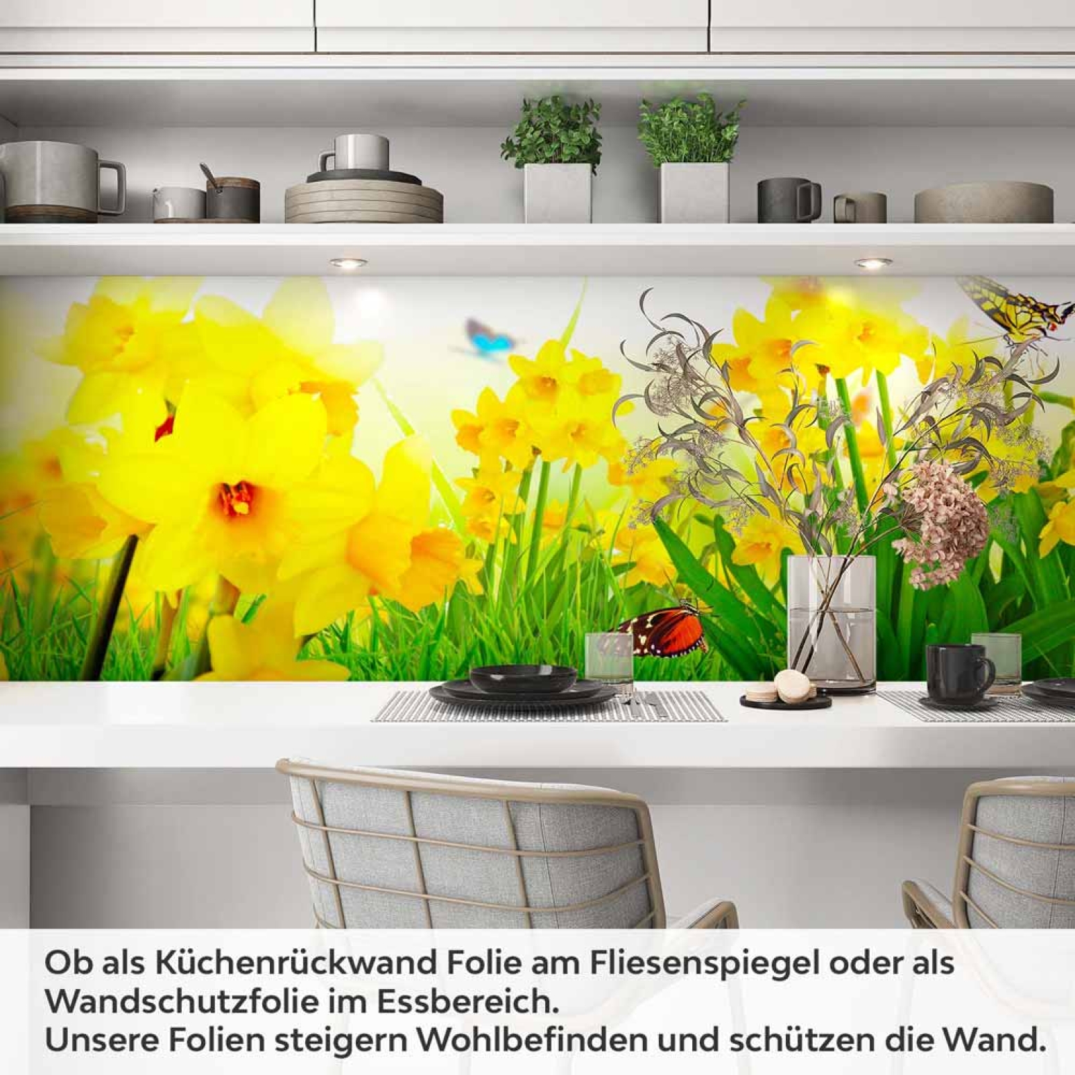 Küchenrückwand Folie Tulpen & Schmetterlinge Artikelbild 1