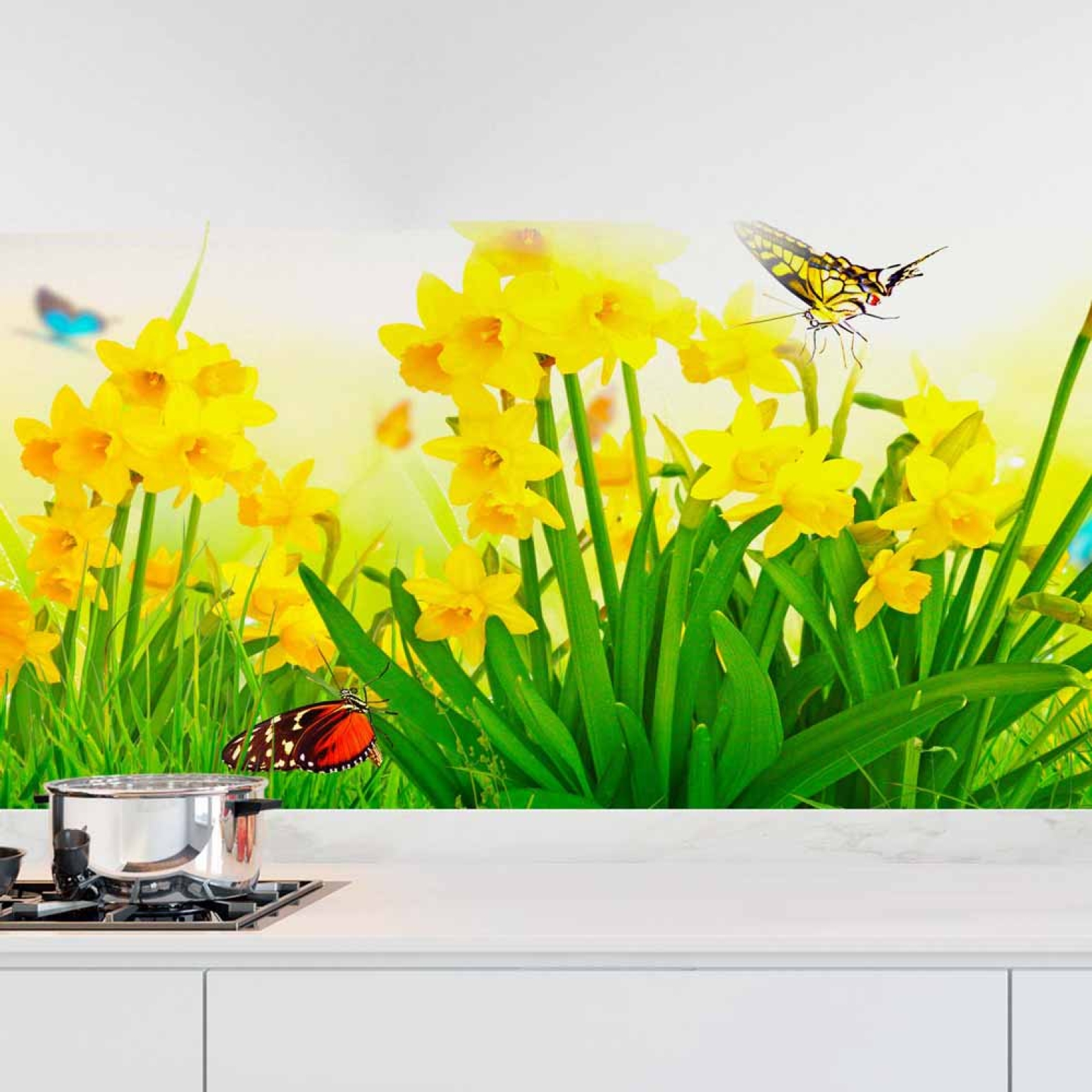 Küchenrückwand Folie Tulpen & Schmetterlinge