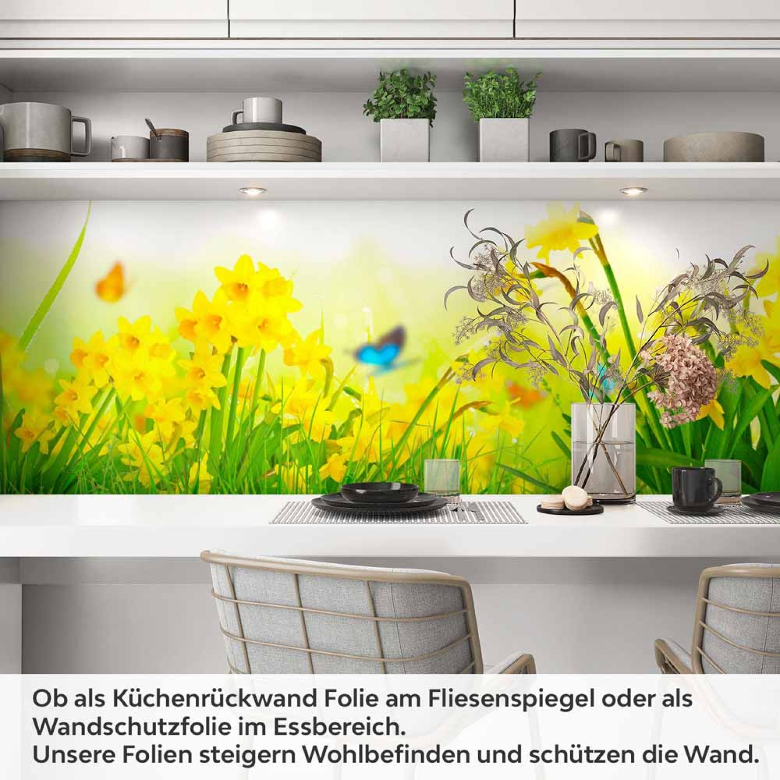 Küchenrückwand Folie Blumenwiese & Schmetterlinge Artikelbild 1