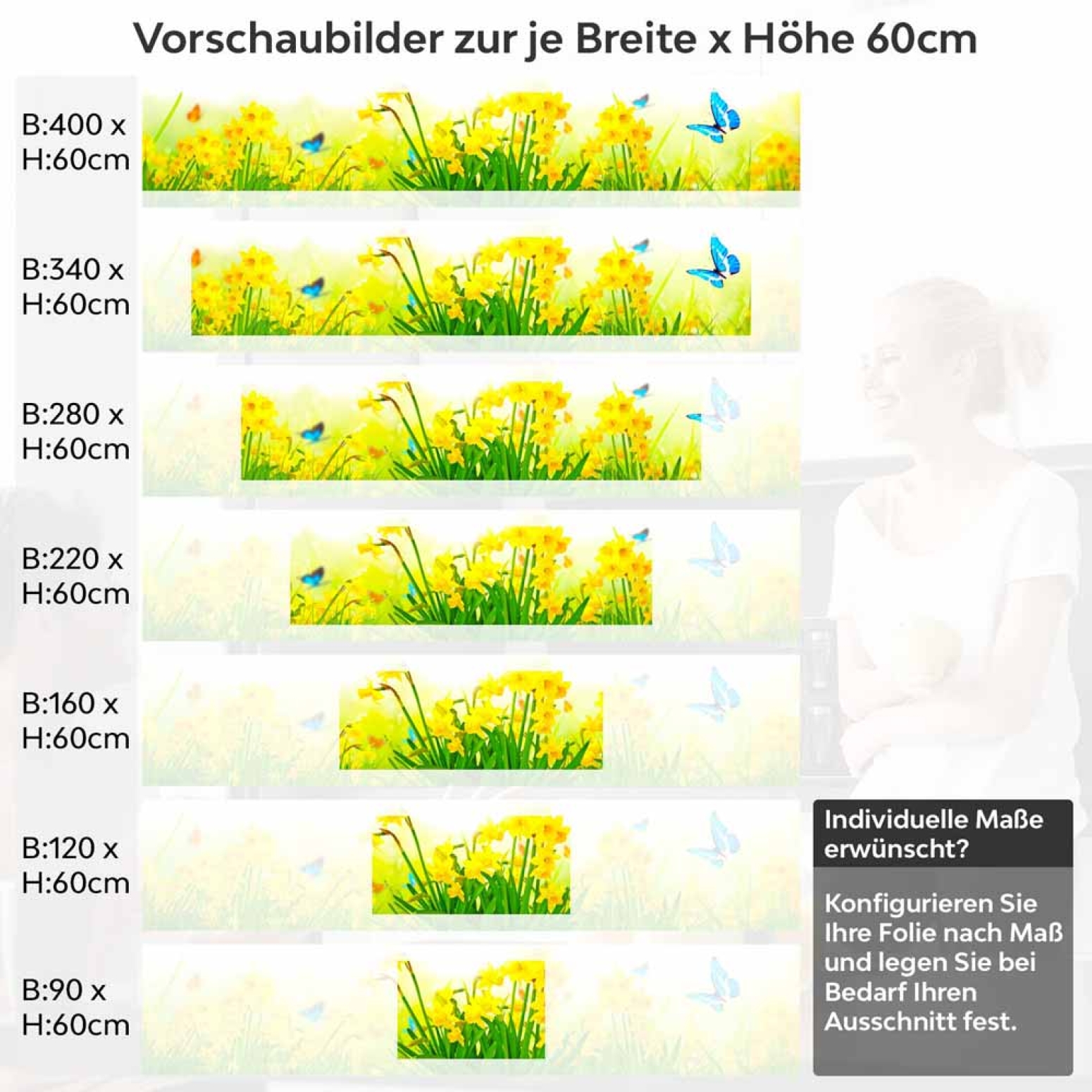 Küchenrückwand Folie Blumenwiese & Schmetterlinge Höhe 60cm
