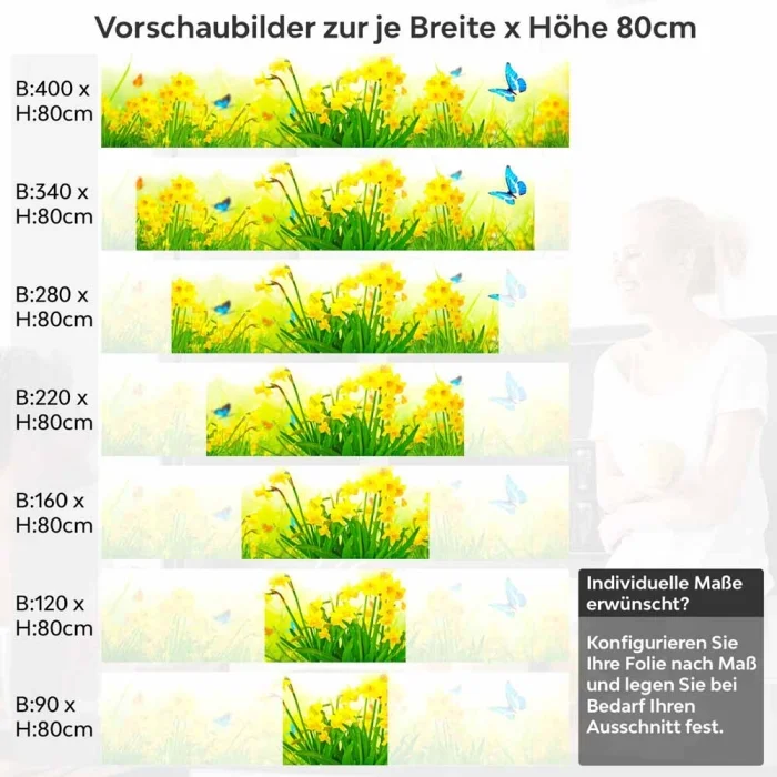 Küchenrückwand Folie Blumenwiese & Schmetterlinge Höhe 80cm