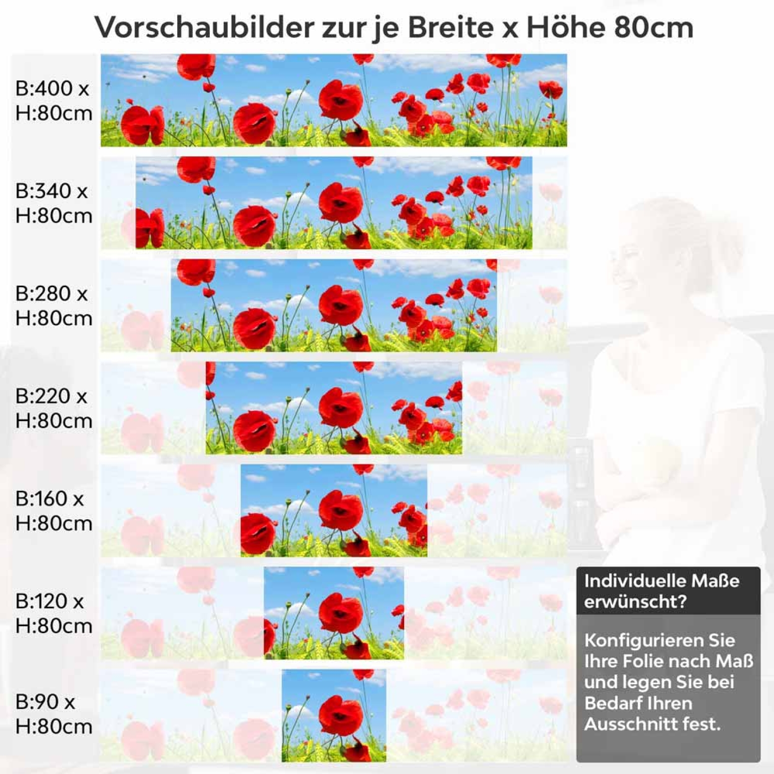 Küchenrückwand Folie Mohnblumen Feld Höhe 80cm
