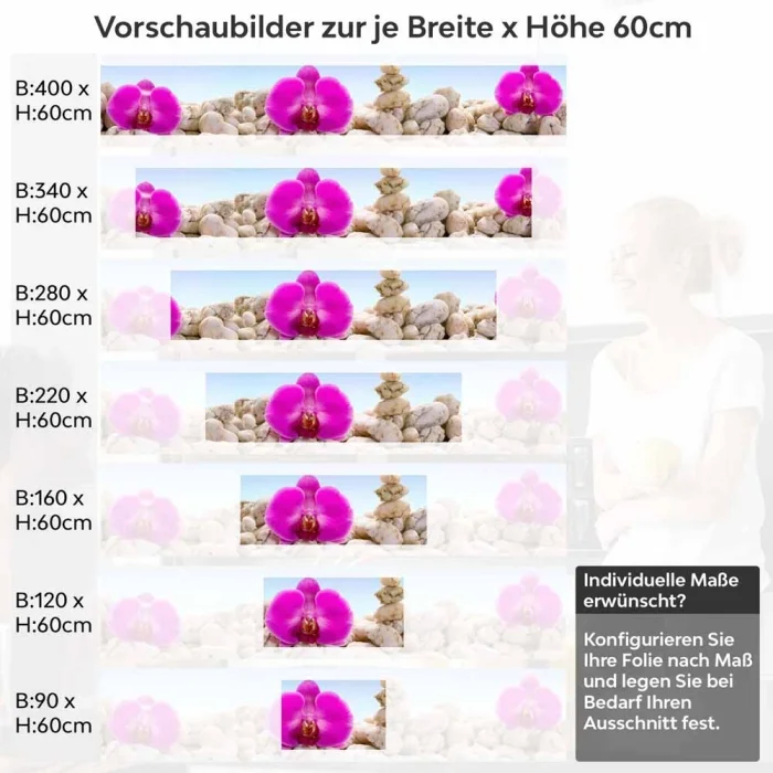 Küchenrückwand Folie Orchideen & Sandsteine Höhe 60cm