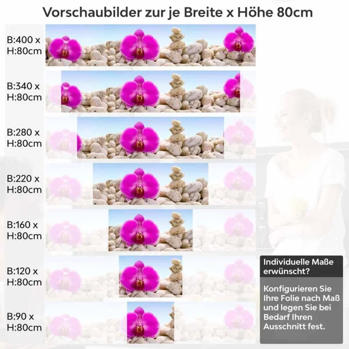 Küchenrückwand Folie Orchideen & Sandsteine Höhe 80cm