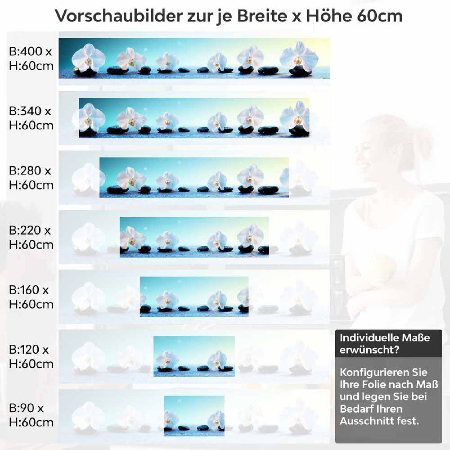 Küchenrückwand Folie weiße Orchideen Höhe 60cm