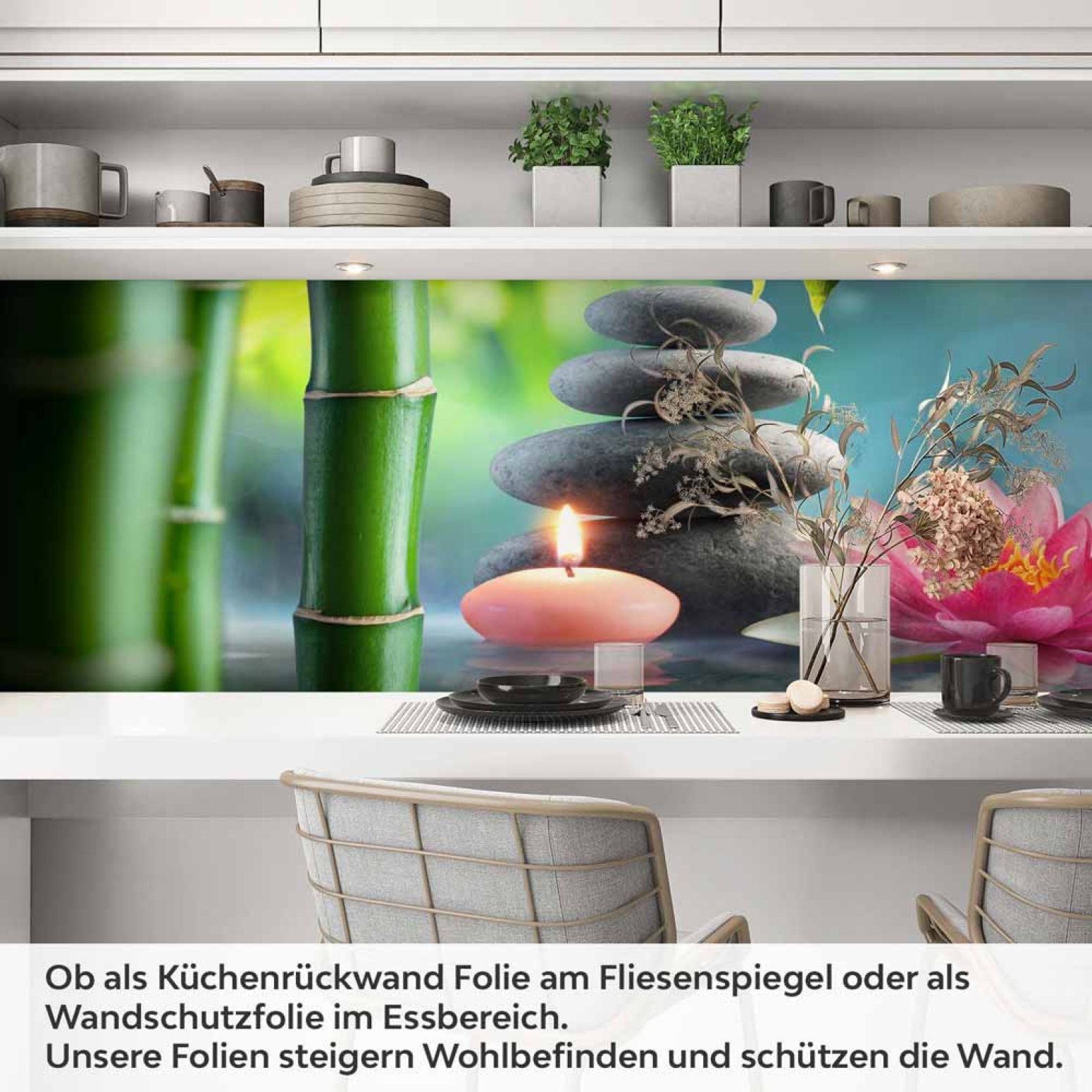 Küchenrückwand Folie Seerose & Zen-Steine Artikelbild 1
