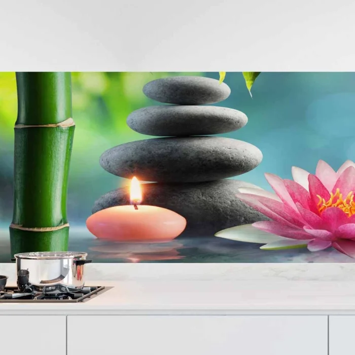 Küchenrückwand Folie Seerose & Zen-Steine Hauptbild