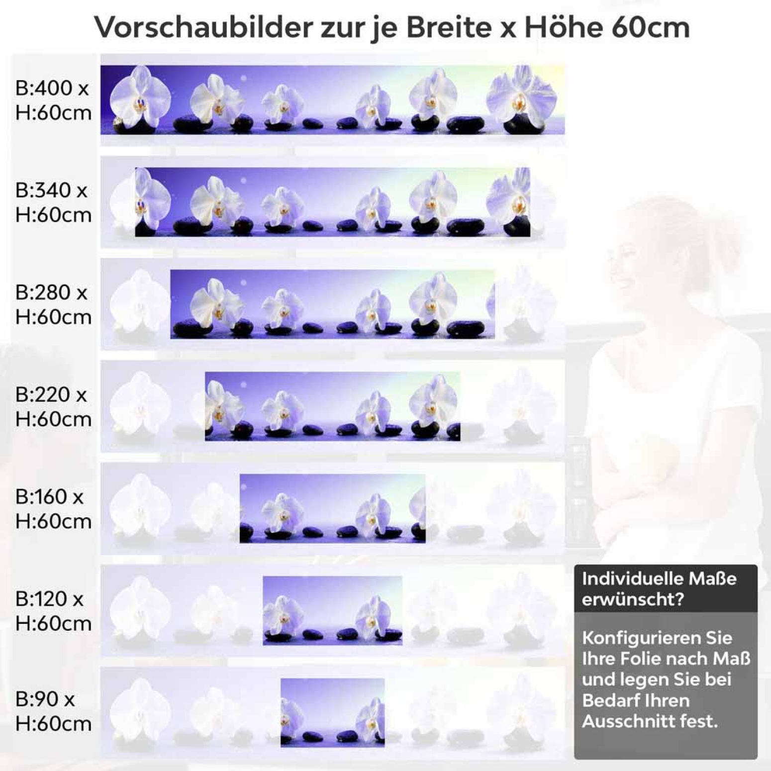 Küchenrückwand Folie Orchideen in Harmonie Höhe 60cm