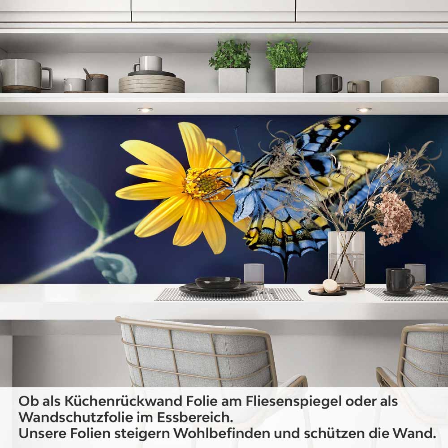 Küchenrückwand Folie Sonnenauge & Schmetterling Artikelbild 1