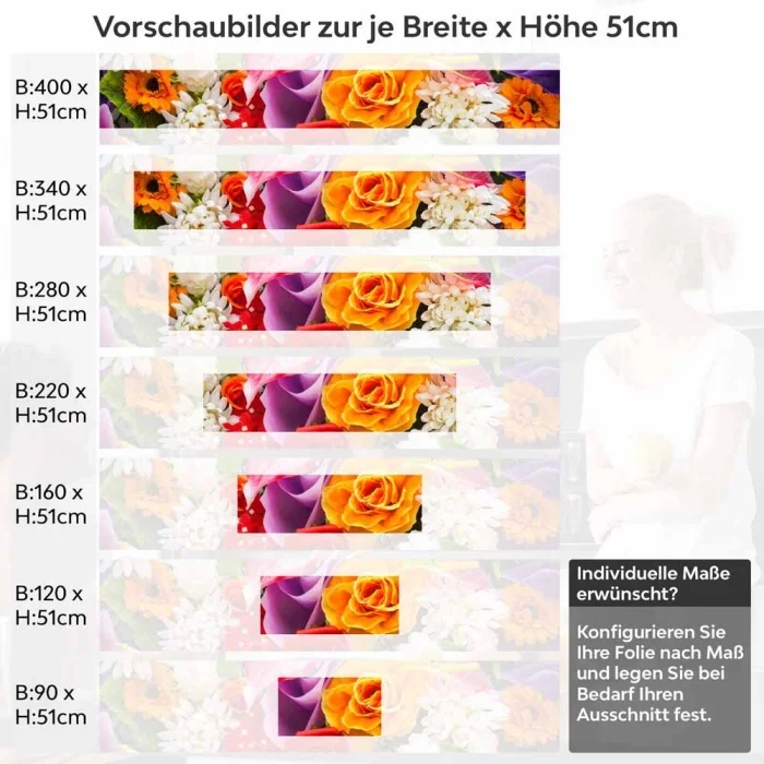 Küchenrückwand Folie farbenfrohe Blumen Höhe 51cm