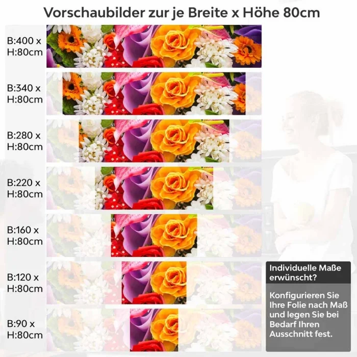 Küchenrückwand Folie farbenfrohe Blumen Höhe 80cm