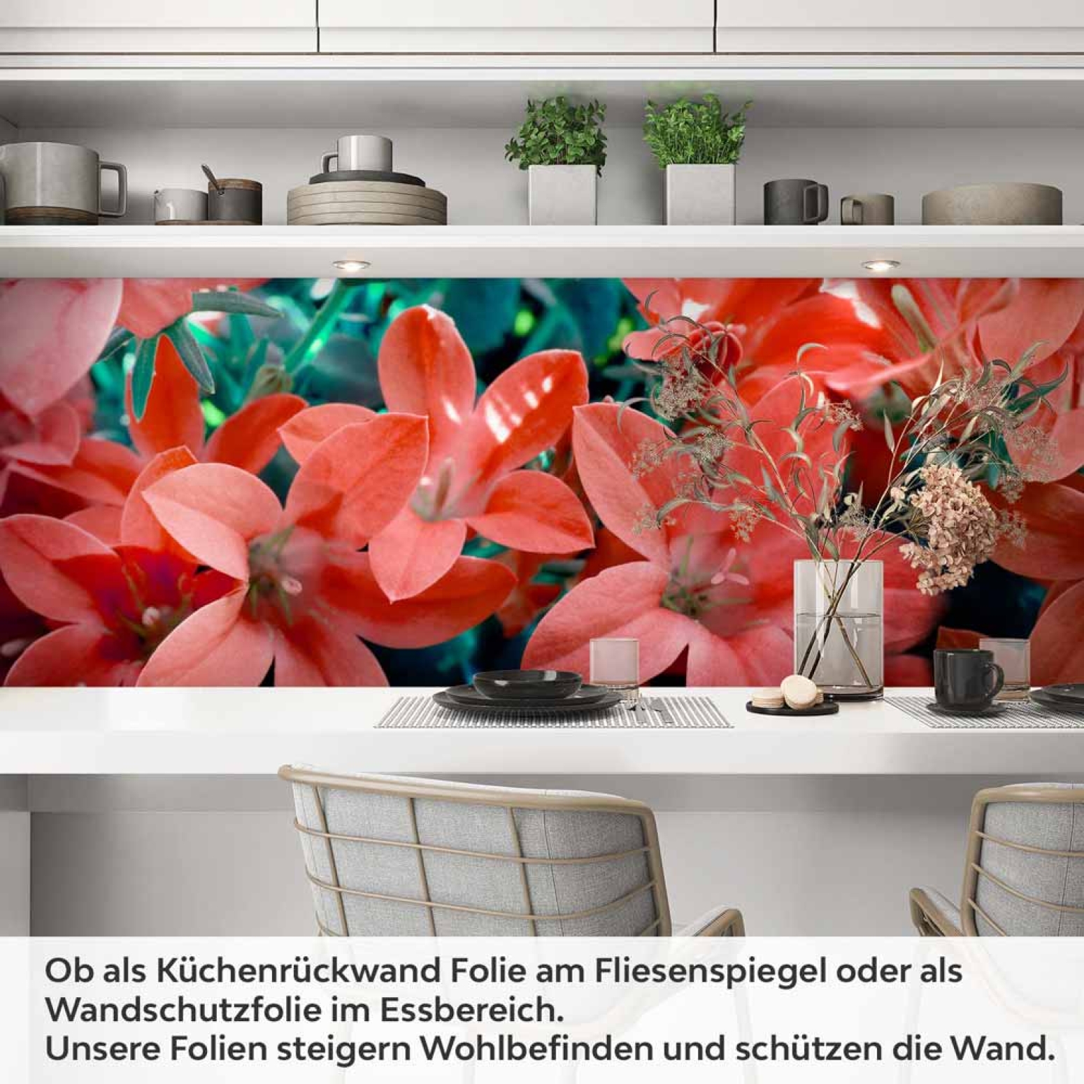 Küchenrückwand Folie rotes Blütenmeer Artikelbild 1