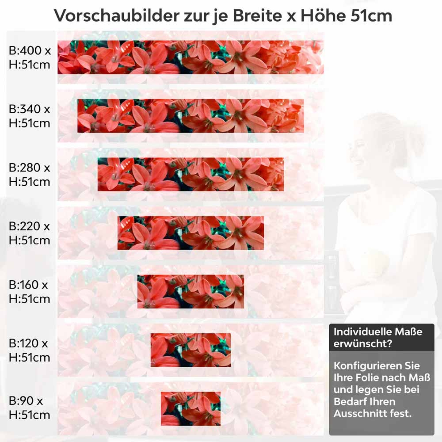 Küchenrückwand Folie rotes Blütenmeer Höhe 51cm