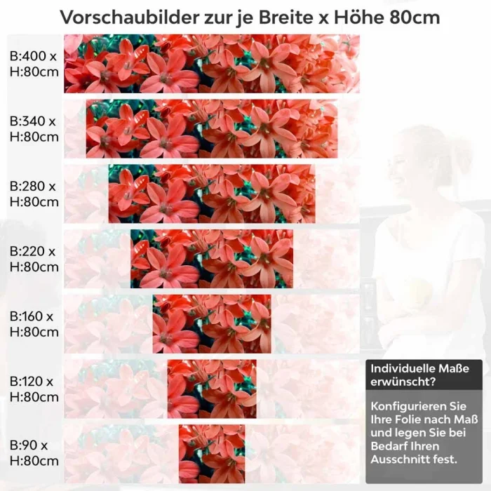 Küchenrückwand Folie rotes Blütenmeer Höhe 80cm