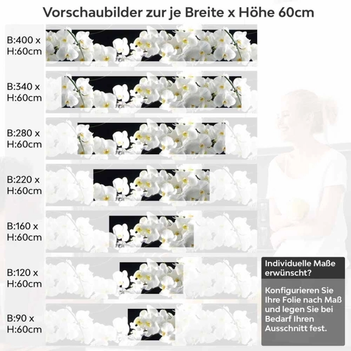 Küchenrückwand Folie weiße Orchideen - Eleganz auf dunklem Hintergrund Höhe 60cm