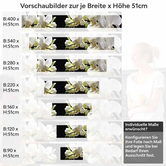 Küchenrückwand Folie weiße Orchideen - Zeitloser Stil für moderne Küchen Höhe 51cm