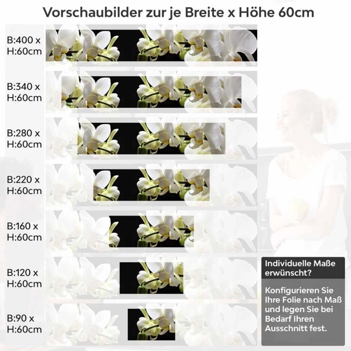 Küchenrückwand Folie weiße Orchideen - Zeitloser Stil für moderne Küchen Höhe 60cm