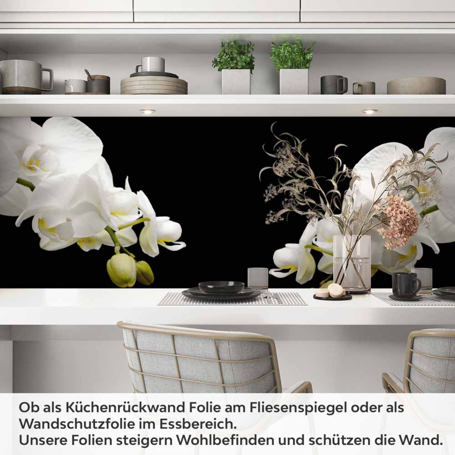 Küchenrückwand Folie weiße Orchideen - Modernes Design mit edlen Akzenten Artikelbild 1