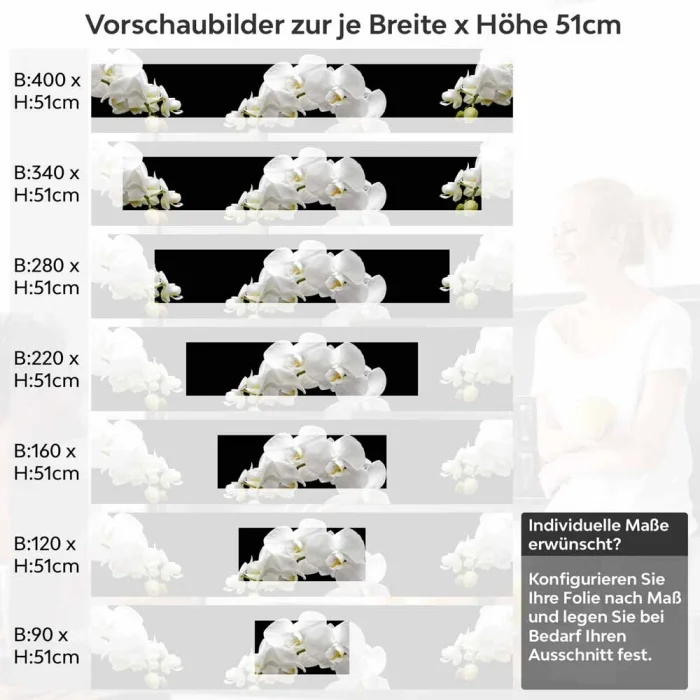Küchenrückwand Folie weiße Orchideen - Modernes Design mit edlen Akzenten Höhe 51cm