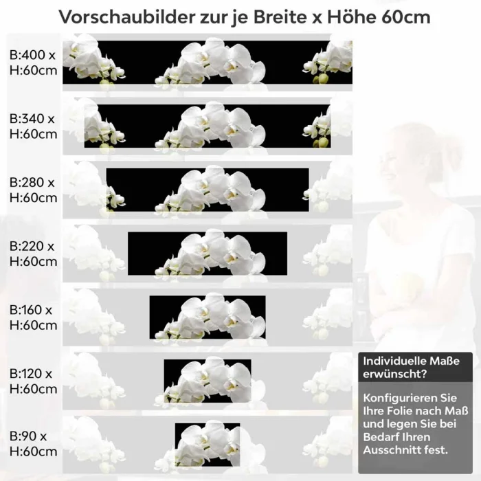 Küchenrückwand Folie weiße Orchideen - Modernes Design mit edlen Akzenten Höhe 60cm