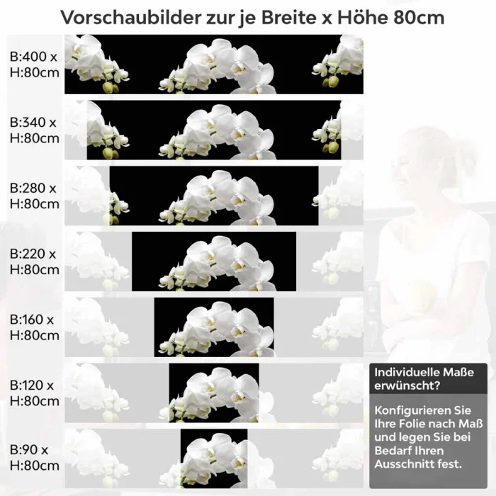 Küchenrückwand Folie weiße Orchideen - Modernes Design mit edlen Akzenten Höhe 80cm