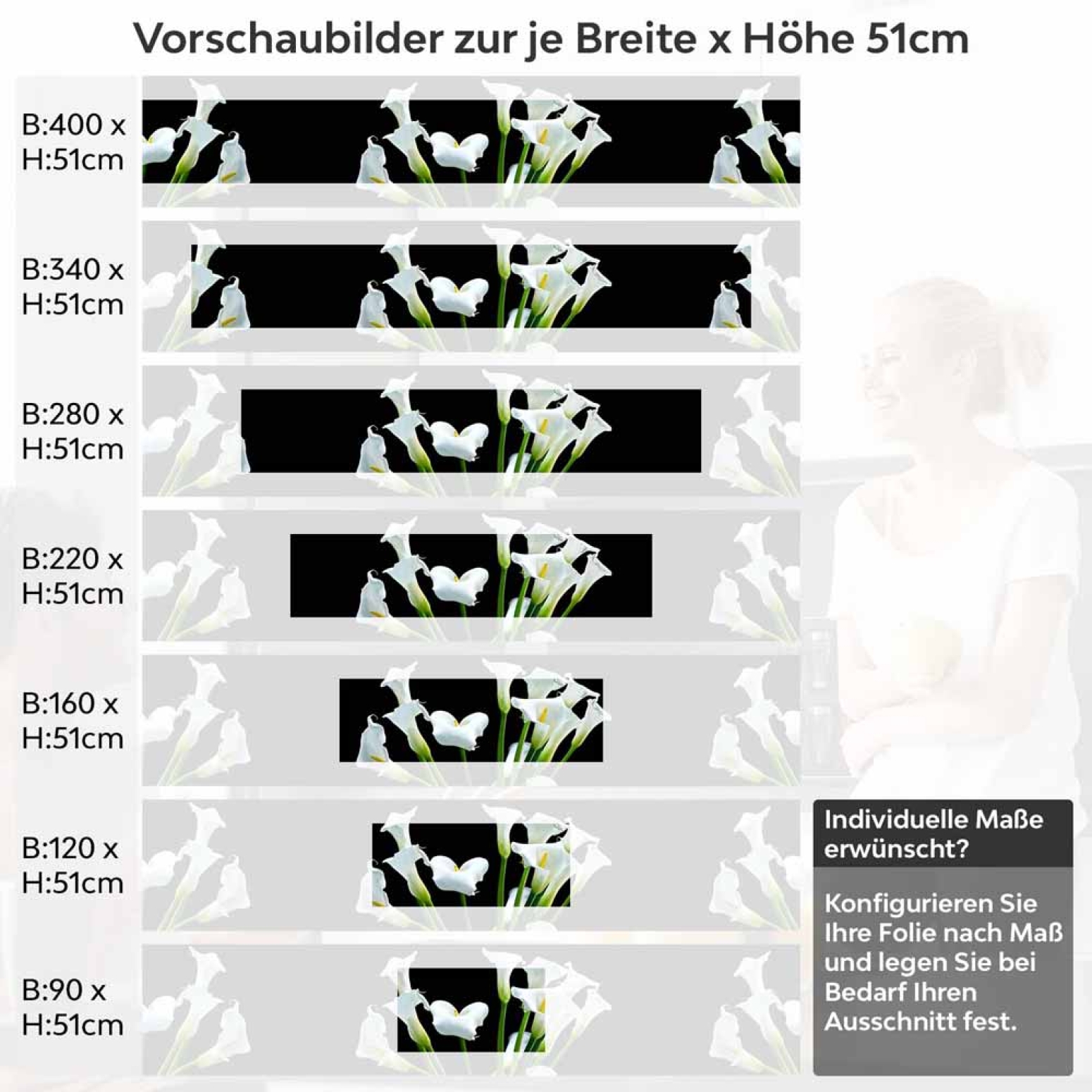 Küchenrückwand Folie weiße Calla-Lilien Höhe 51cm