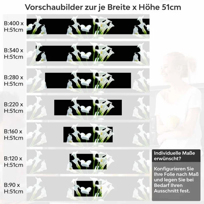 Küchenrückwand Folie weiße Calla-Lilien Höhe 51cm