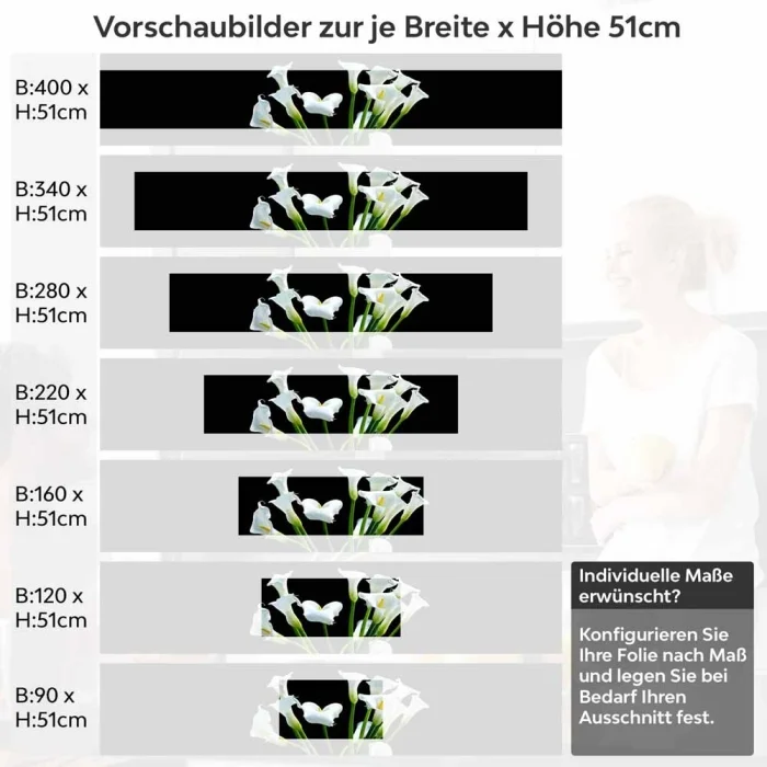 Küchenrückwand Folie elegante Calla-Blüten Höhe 51cm