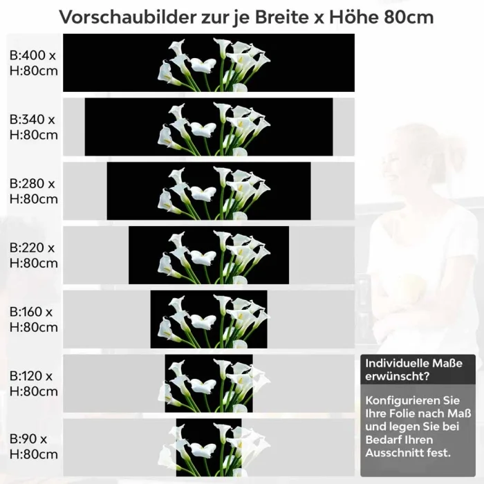 Küchenrückwand Folie elegante Calla-Blüten Höhe 80cm