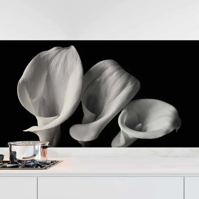 Küchenrückwand Folie monochrome Blumen - Stilvolle Calla-Lilien Hauptbild