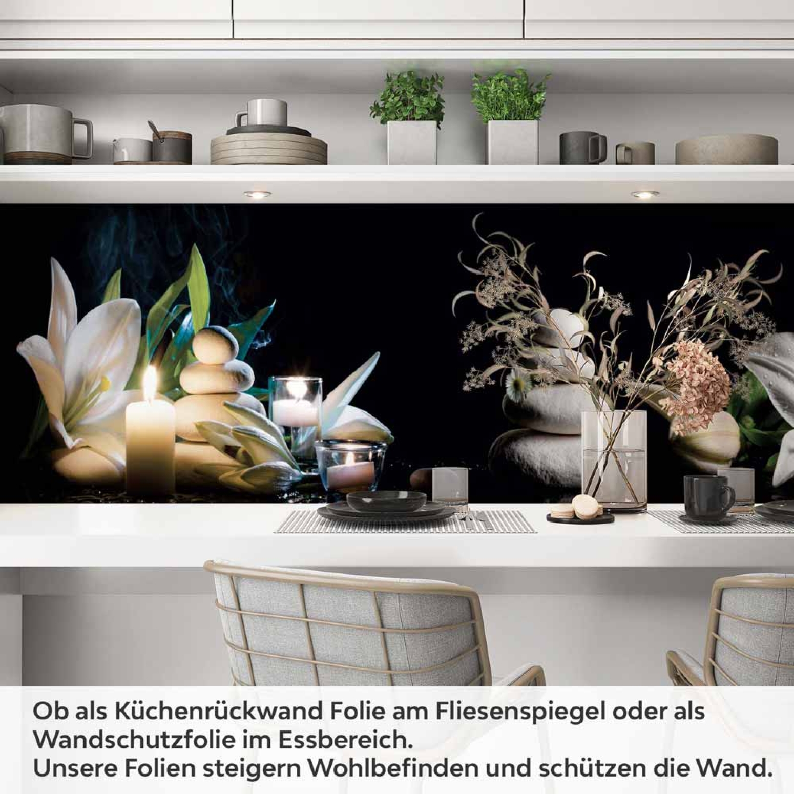Küchenrückwand Folie asiatische Harmonie - Zen-Motiv mit Lilien Artikelbild 1