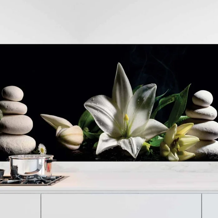 Küchenrückwand Folie asiatische Harmonie - Zen-Motiv mit Lilien Hauptbild