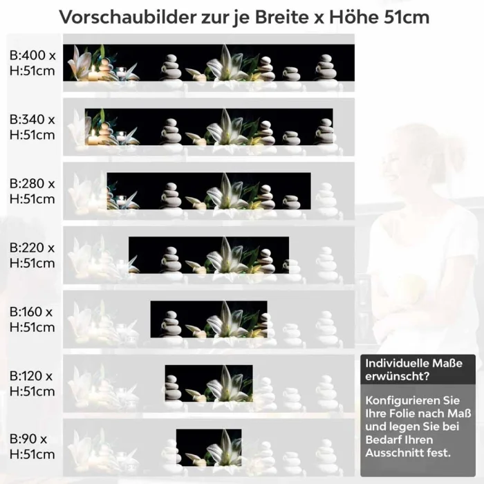 Küchenrückwand Folie asiatische Harmonie - Zen-Motiv mit Lilien Höhe 51cm