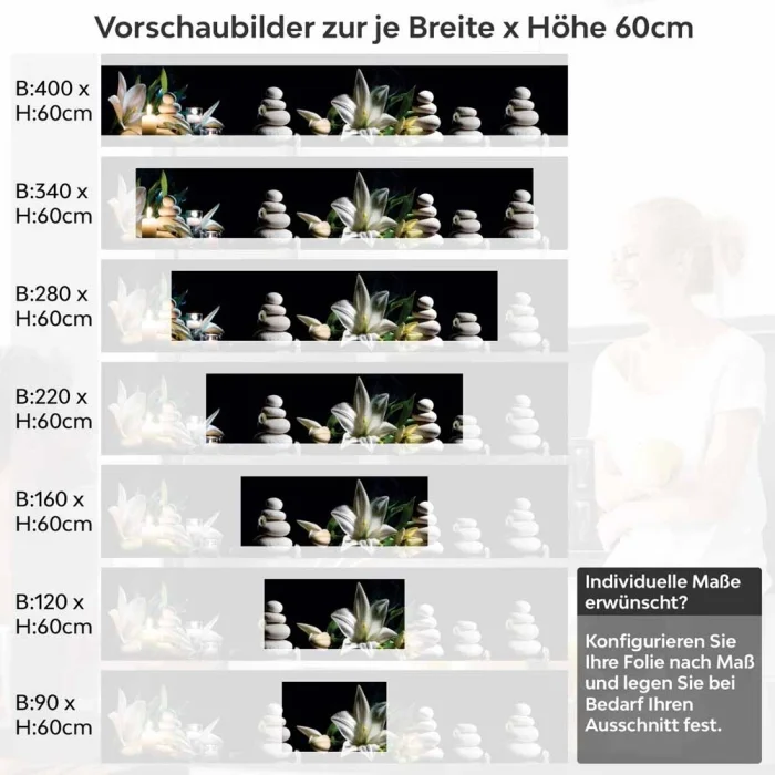 Küchenrückwand Folie asiatische Harmonie - Zen-Motiv mit Lilien Höhe 60cm