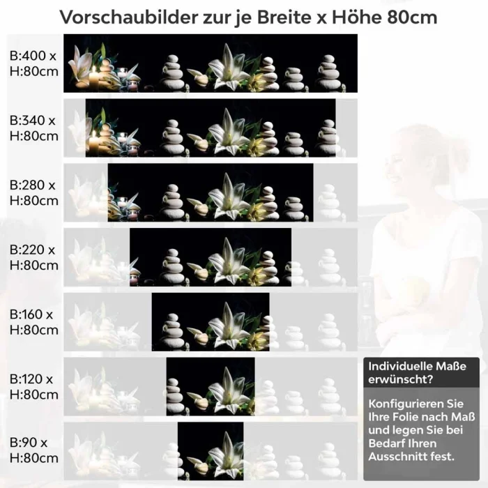 Küchenrückwand Folie asiatische Harmonie - Zen-Motiv mit Lilien Höhe 80cm