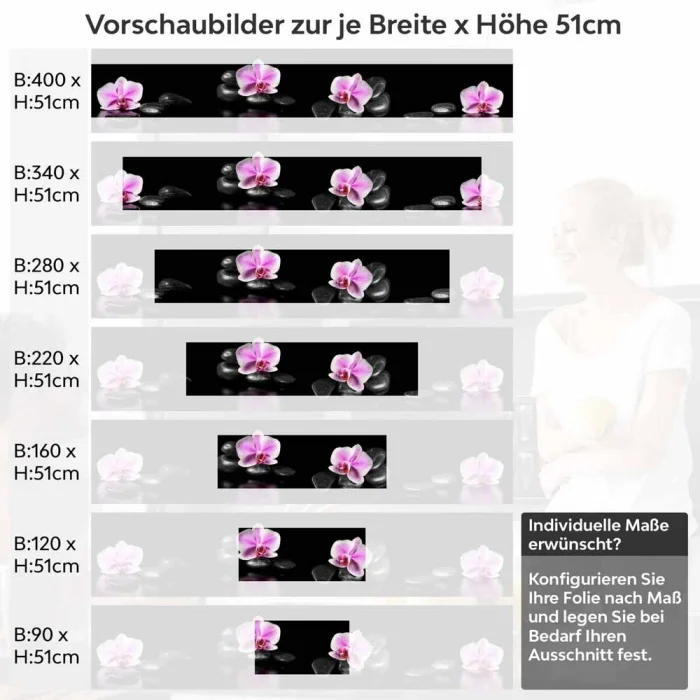 Küchenrückwand Folie Orchideenblüten in zartem Rosa-Violett Höhe 51cm