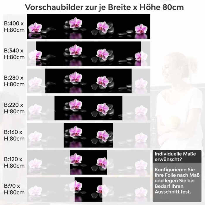 Küchenrückwand Folie Orchideenblüten in zartem Rosa-Violett Höhe 80cm