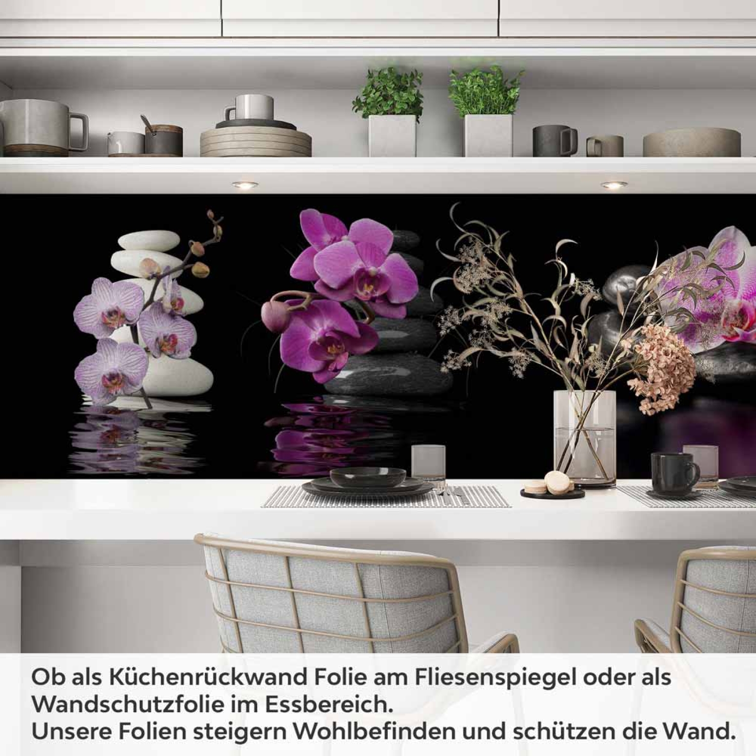 Küchenrückwand Folie Violette Orchideen - Zen-Motiv mit Reflexion Artikelbild 1