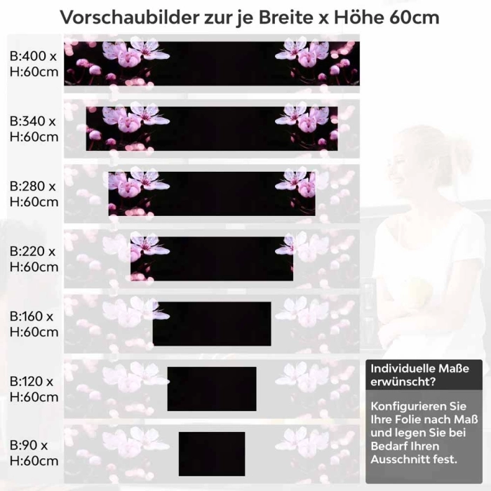 Küchenrückwand Folie Kirschblüte - Dunkler Hintergrund mit Bokeh Höhe 60cm