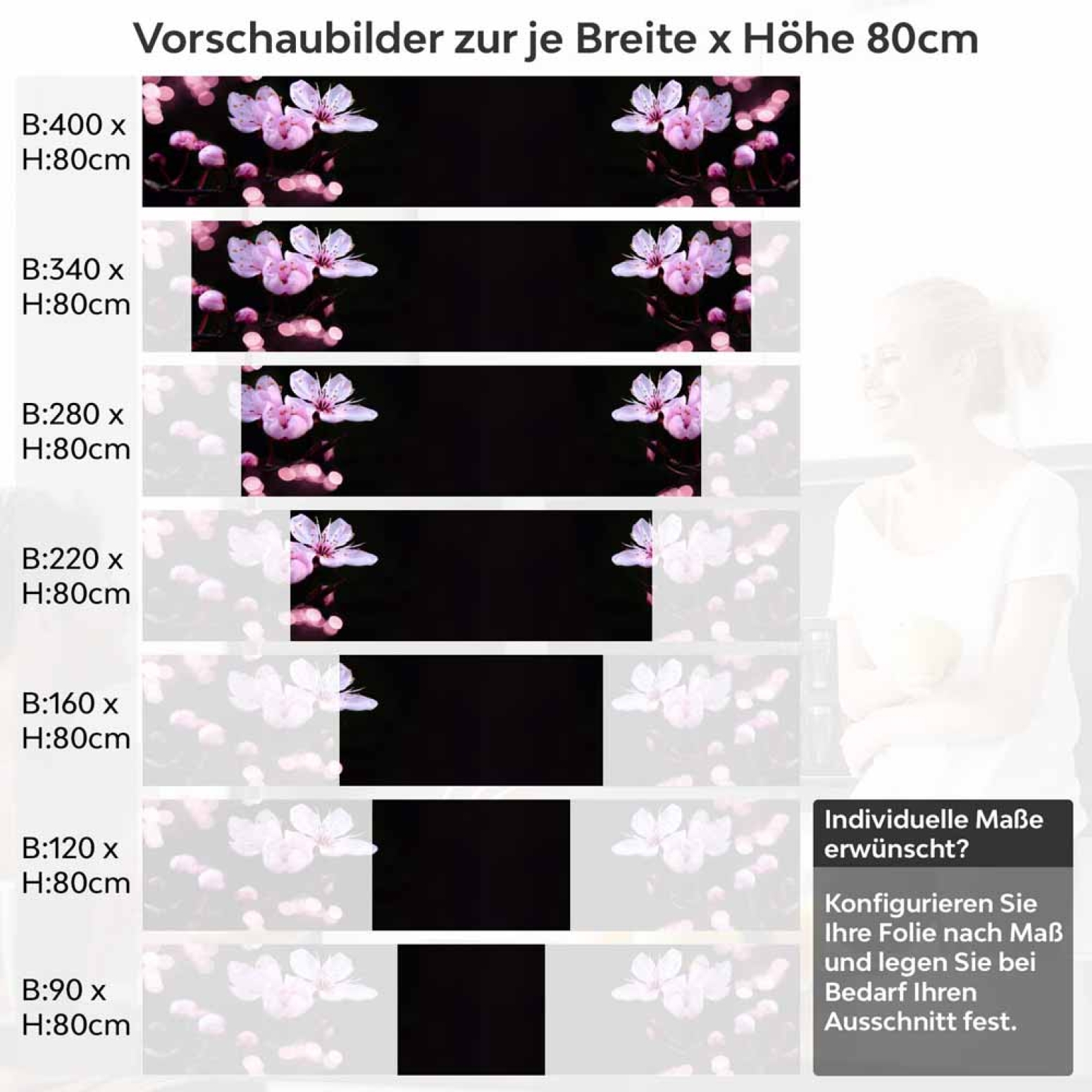 Küchenrückwand Folie Kirschblüte - Dunkler Hintergrund mit Bokeh Höhe 80cm