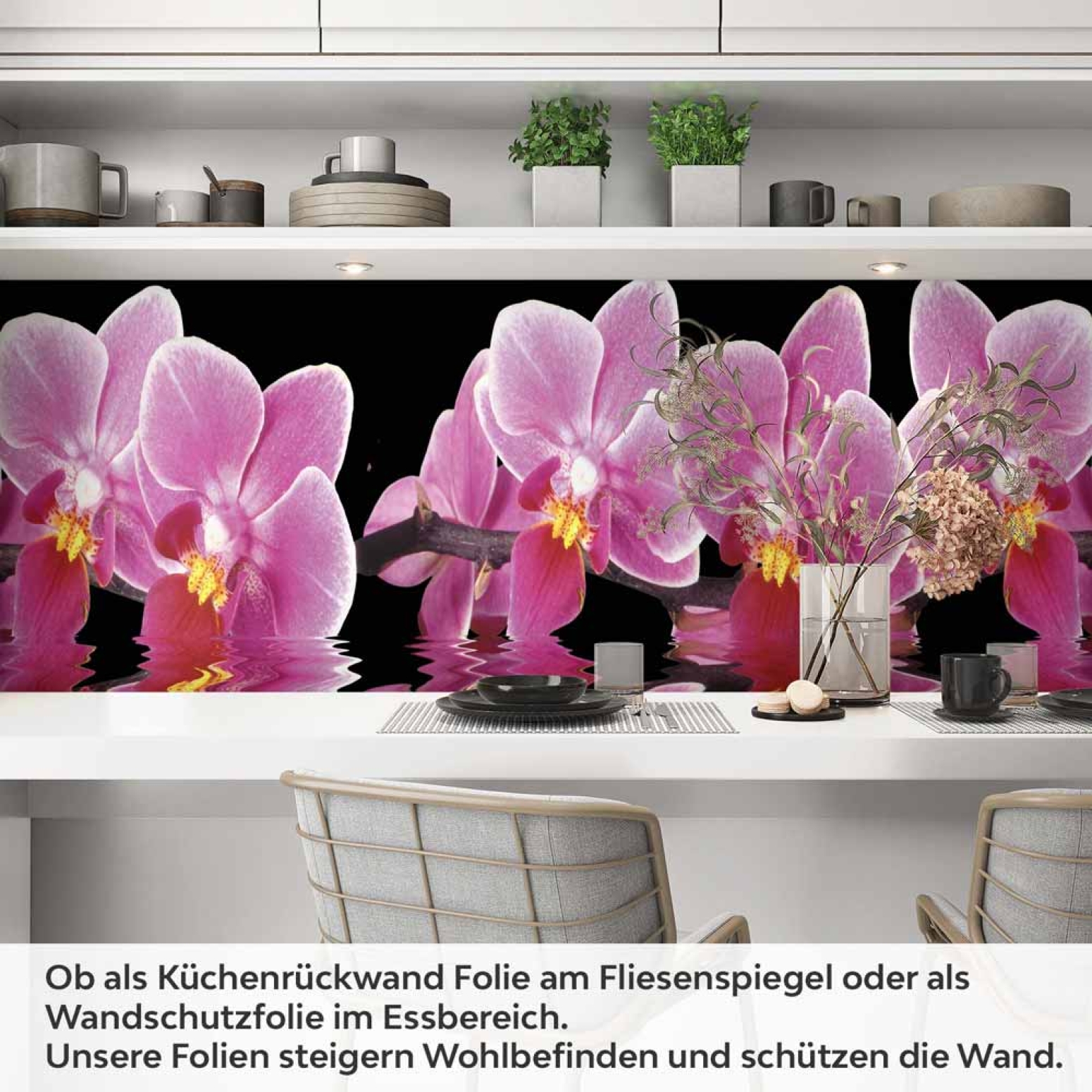 Küchenrückwand Folie Orchideen Pink - Pink auf Schwarz Artikelbild 1