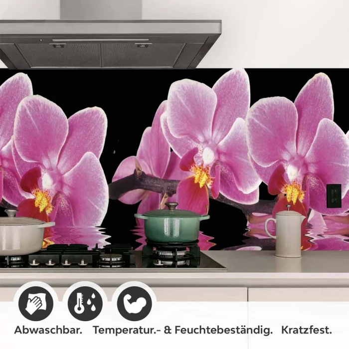 Küchenrückwand Folie Orchideen Pink - Pink auf Schwarz Detailbild 1