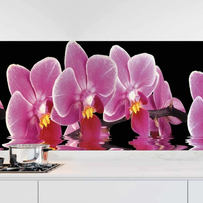 Küchenrückwand Folie Orchideen Pink - Pink auf Schwarz Hauptbild